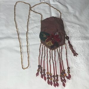 Vintage Wayne M Kleski Beaded Fringe Amulet Necklace Purse